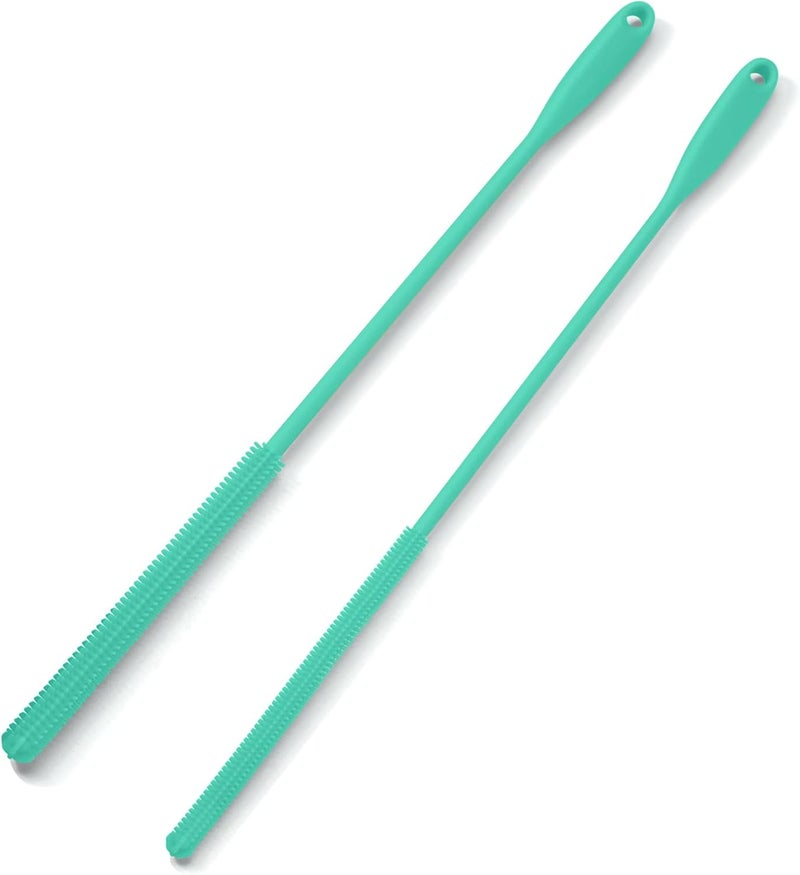 Purtribe Silicone Straw Brush 4 Pack - (2 Small, 2 Wide) - 10 Inches Reusable Straw Cleaner, Pipe Cleaners, Straw Cleaning Tool for Drinking Straws, Pipes, Tubes, Glass and Detailing (Teal) - Image 2